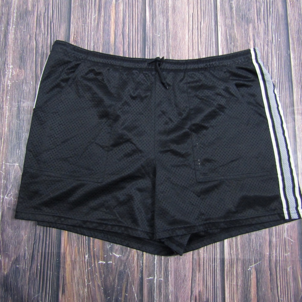 Catalina Mesh Athletic Shorts Mens Large Black Side Stripe Drawstring Gym